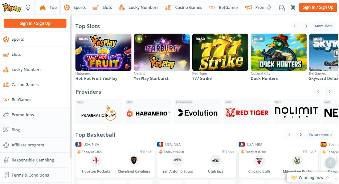 YesPlay Sportsbook and Casino Screenshot